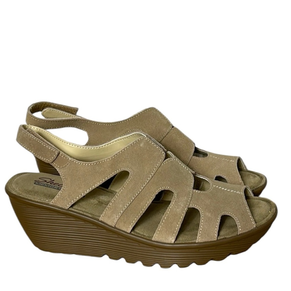 NEW SKECHERS Parallel Stylin Beige Suede Caged Slingback leather sandals size 11